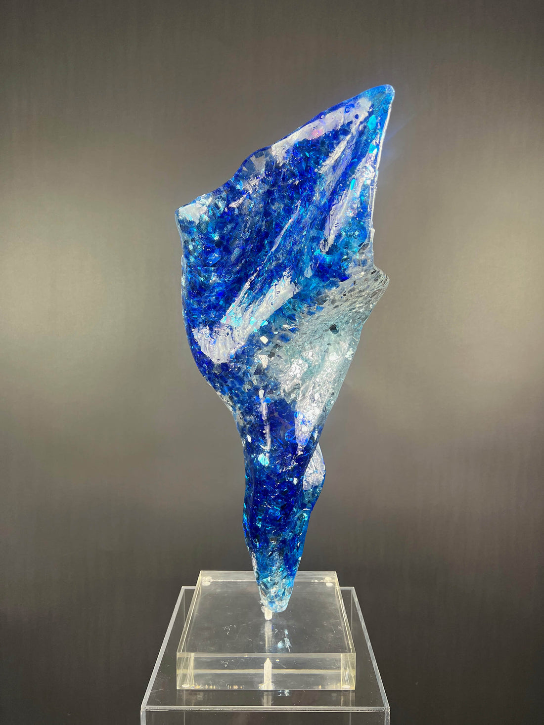 “Fusion” Glass &amp; Acrylic Sculpture - Blue